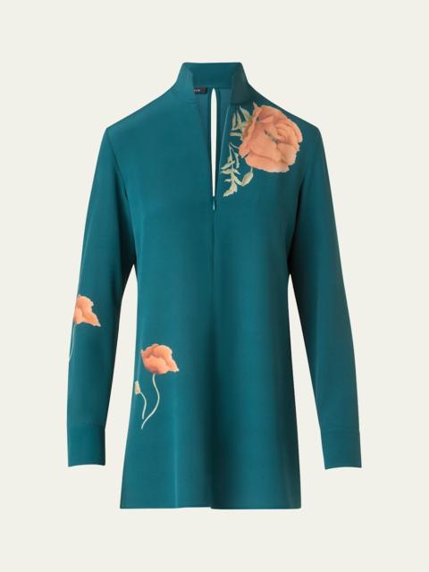 AKRIS Anemone Print Silk Crepe Tunic