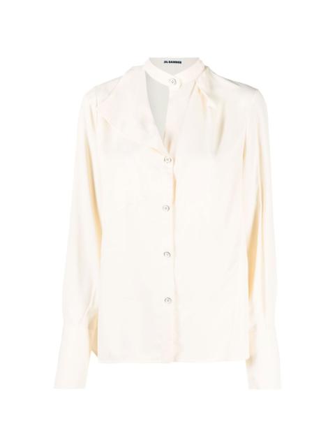 asymmetric-collar long-sleeved blouse