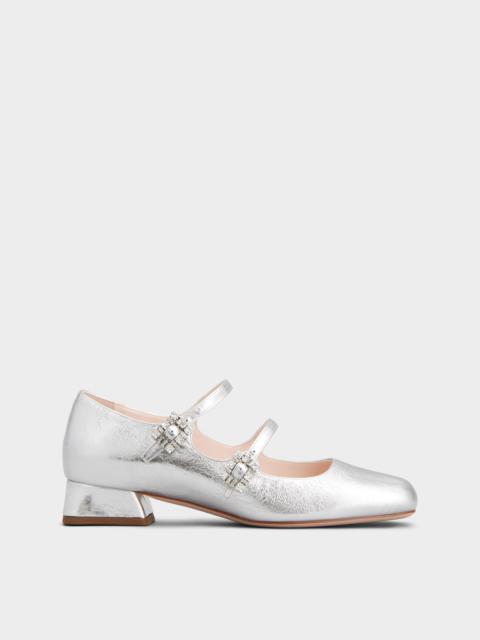 Roger Vivier Mini Très Vivier Strass Buckle Babies Ballerinas in Leather