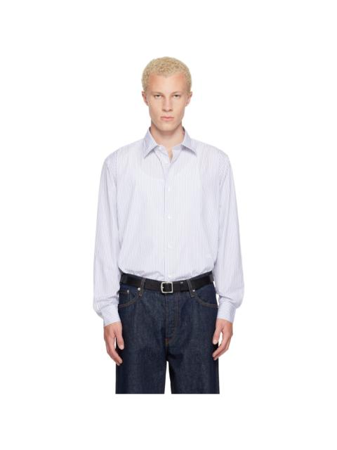 Burberry White & Blue Relaxed Fit Striped Cotton Shirt
