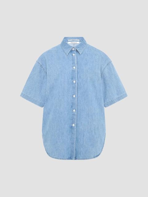 Another Tomorrow Women's Chambray Short Sleeve Shirt - Light Blue Wash