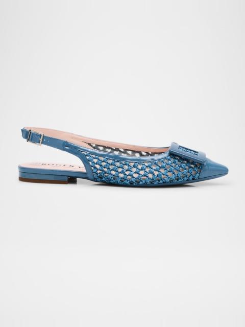 Roger Vivier Gommettine Raffia Buckle Slingback Ballerina Flats