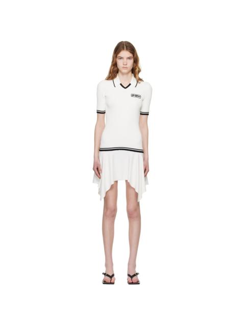 Off-White White Rib Viscose Knit Polo Minidress