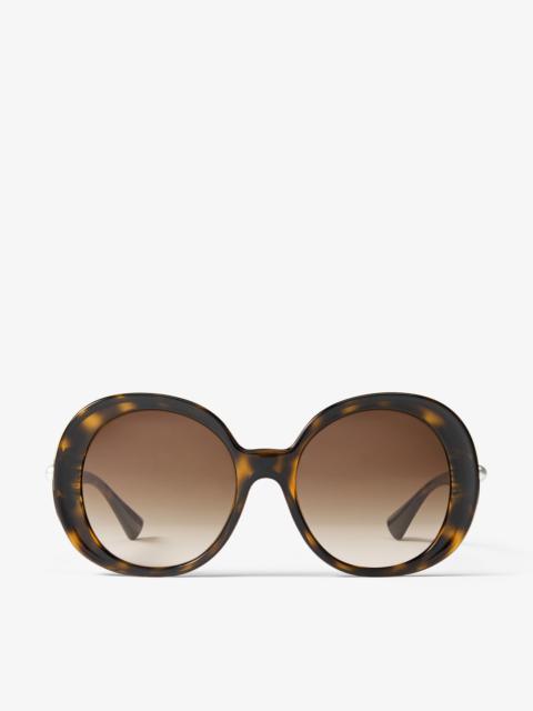 JIMMY CHOO Adela Havana Acetate Round Sunglasses with Gradient Brown Lenses