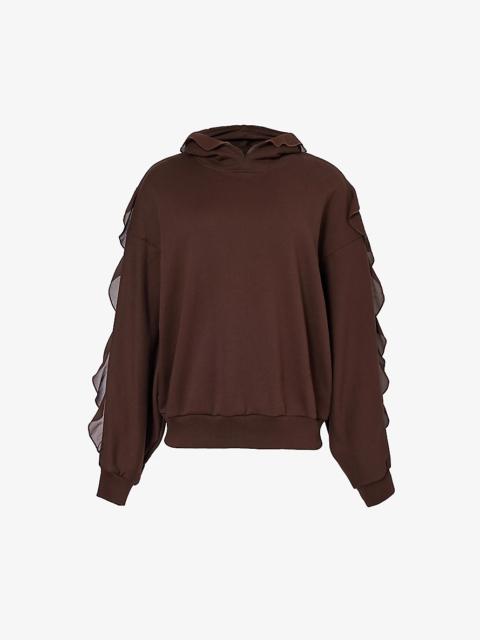 Crepe-panel dropped-shoulder cotton-jersey hoody