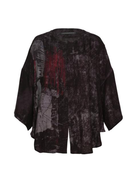 Y's Abstract Print Half Sleeve Blouse
