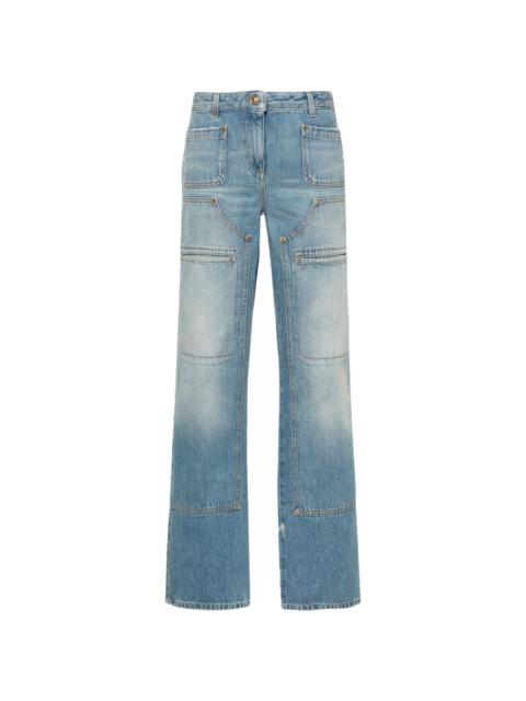 knee-panel mid-rise straight jeans
