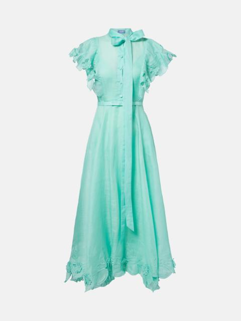 LEO LIN Elsie tie-neck linen and silk maxi dress