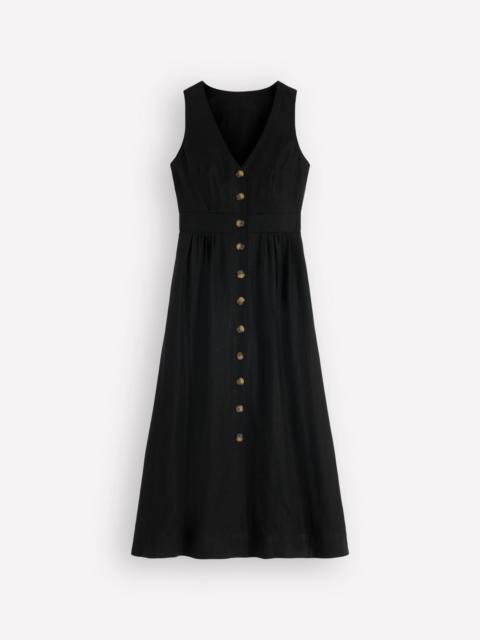 BODEN Catherine Button Linen Dress-Black
