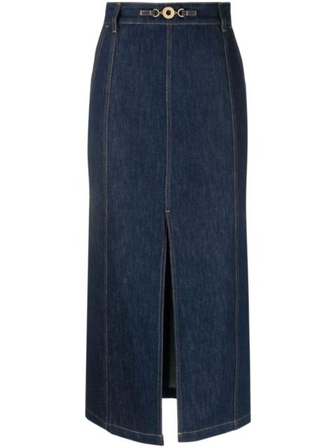 PATOU slit-detail organic-denim midi skirt