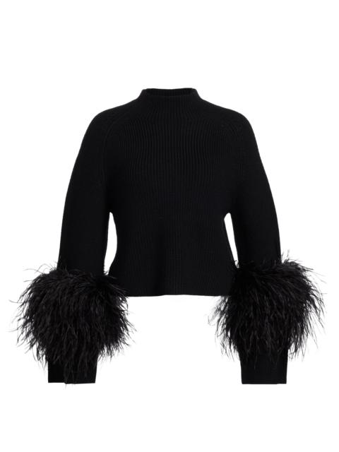 LAPOINTE Women's Merino Wool Feather-Cuff Sweater - Black
