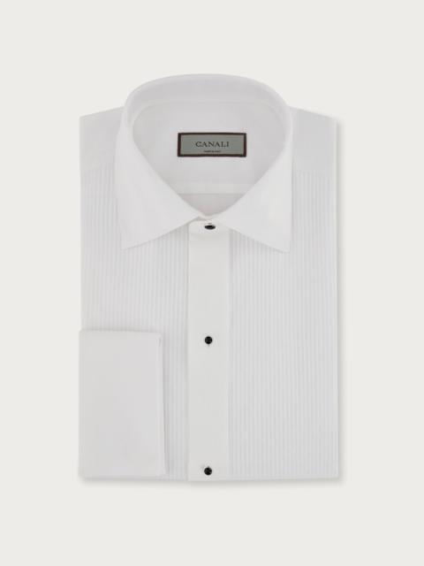 Canali WHITE COTTON PLEATED REGULAR FIT DRESS SHIRT