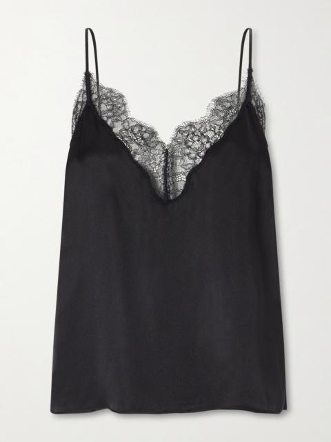 ANINE BING Mael Lace-trimmed Silk-blend Satin Top