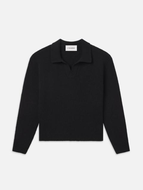 FRAME Silk Blend Polo Sweater in Black