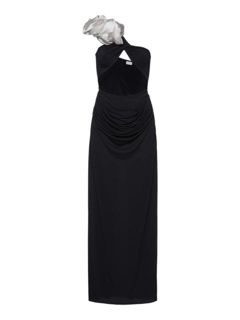 MAGDA BUTRYM Ruffled Cutout Silk Maxi Dress black