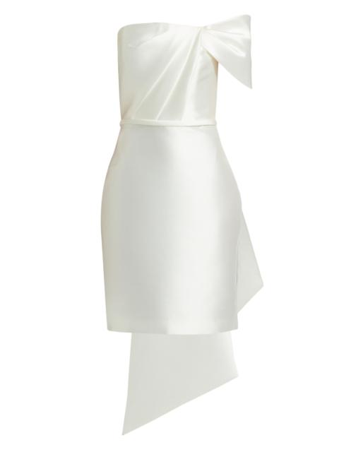 AMSALE Women's One-Shoulder Bow Back Satin Dress - Ivory