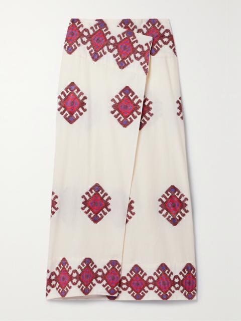 Johanna Ortiz + Net Sustain Beauty Abounds Embroidered Cotton Midi Wrap Skirt