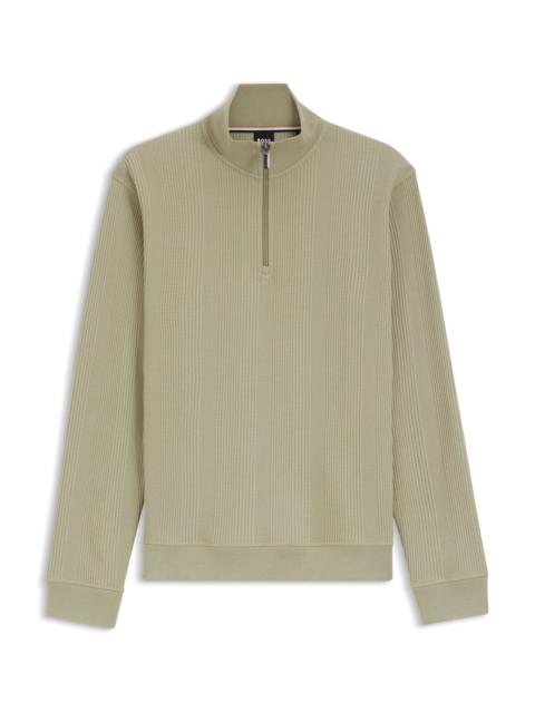 BOSS COTTON-BLEND ZIPPER-NECK SWEATSHIRT WITH WAFFLE STRUCTURE