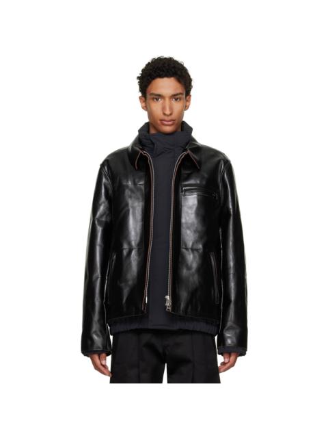 sacai Black Down Leather Blouson Jacket
