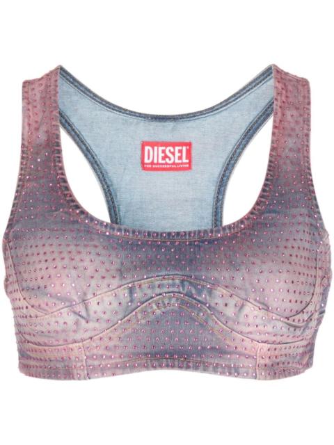 Diesel rhinestone-embellished cropped denim top