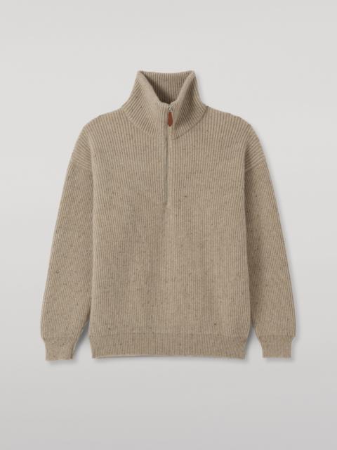 Johnstons of Elgin Kinnaird Natural Half Zip Donegal Cashmere Jumper