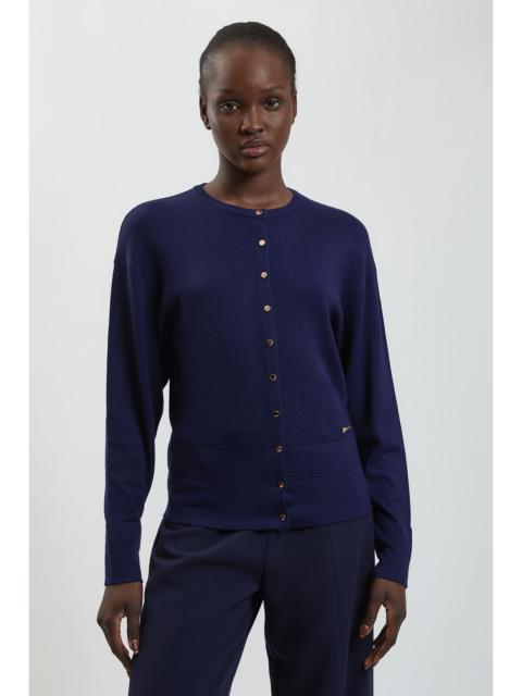 KAREN MILLEN Forever Viscose Blend Knitted Stitch Detail Balloon Sleeve Cardigan