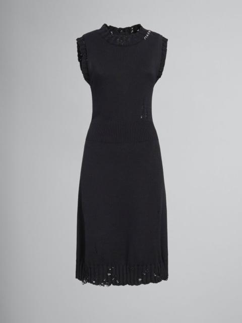 BLACK DISHEVELLED COTTON KNITTED DRESS