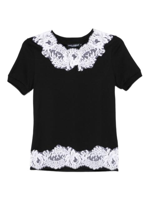 Dolce & Gabbana lace-trimmed cotton T-shirt
