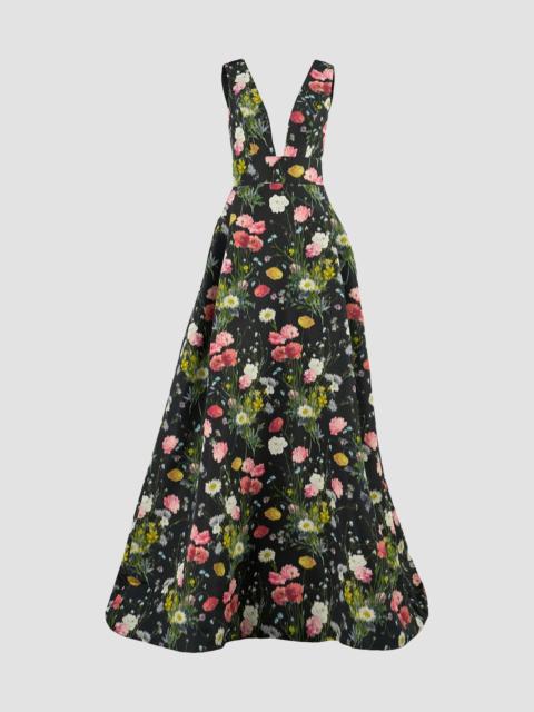 CAROLINA HERRERA Women's Floral V-Neck Sleeveless Gown - Black Multi