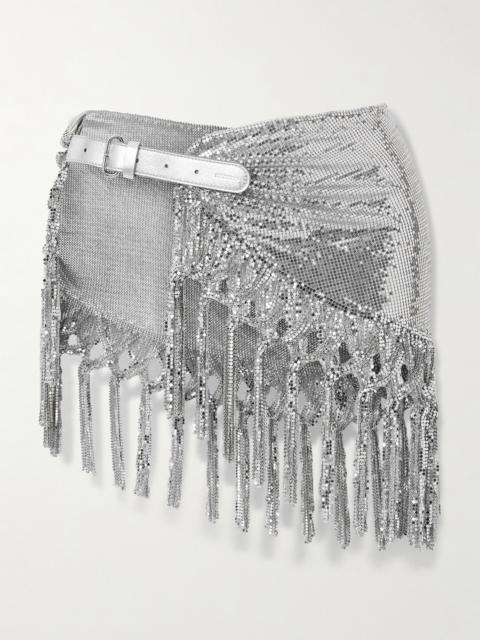 rabanne Leather-trimmed Fringed Chainmail Belt