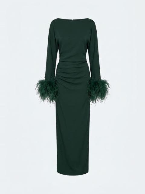 LAPOINTE Stretch Drape Crepe Slit Dress With Feathers