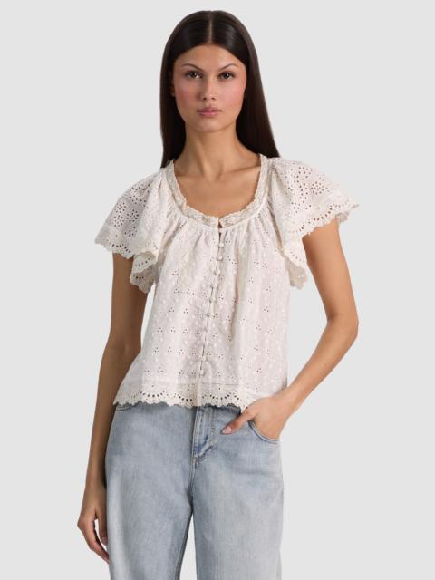 Alice + Olivia ODETTE EMBROIDERED FLUTTER SLEEVE TOP