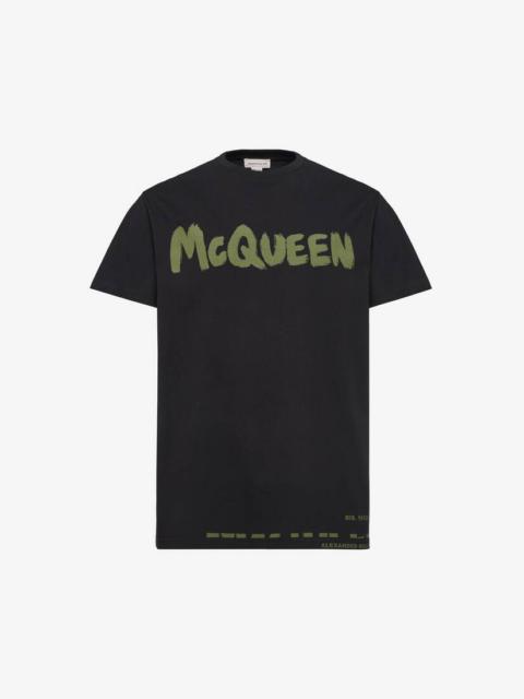 Alexander McQueen Men's McQueen Graffiti T-shirt in Black/khaki