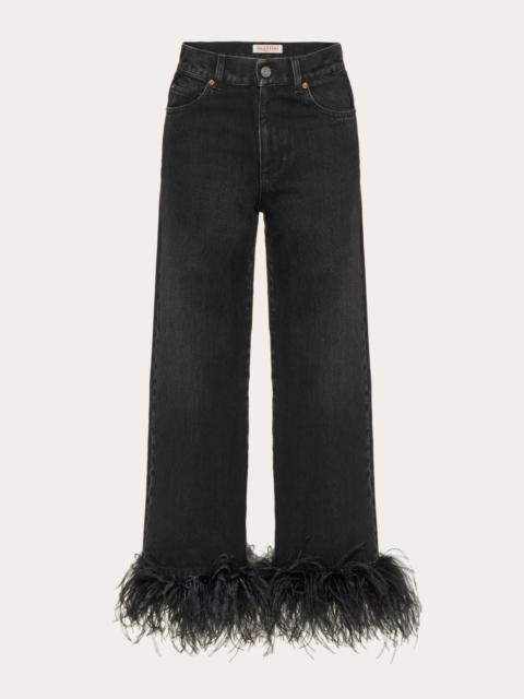 Valentino DENIM JEANS EMBROIDERED WITH FEATHERS