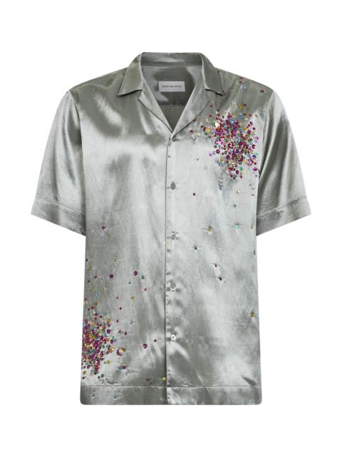 Dries Van Noten Mint green viscose blend Firework sequin-embellished bowling shirt