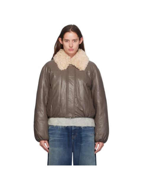 STAND STUDIO Taupe Fran Faux-Leather Bomber Jacket