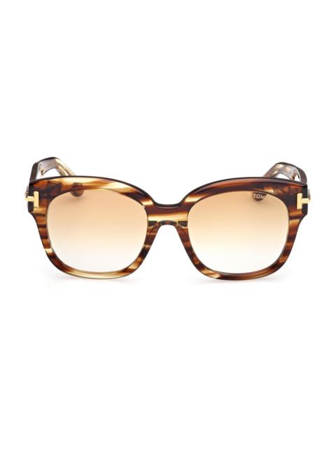 TOM FORD Women's Icon 55MM Square Sunglasses - Striped Brown Yellow