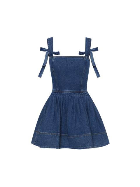 Oscar de la Renta BOW SHOULDER DENIM MINI DRESS