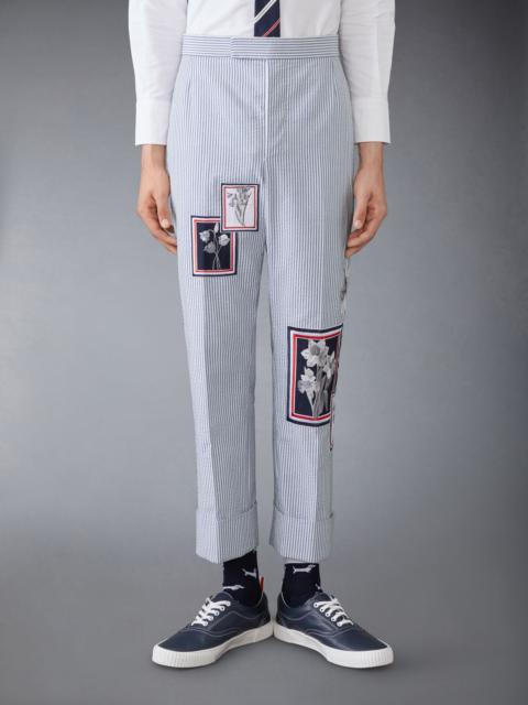 Thom Browne SEERSUCKER FRAMED FLORAL BACKSTRAP TROUSER