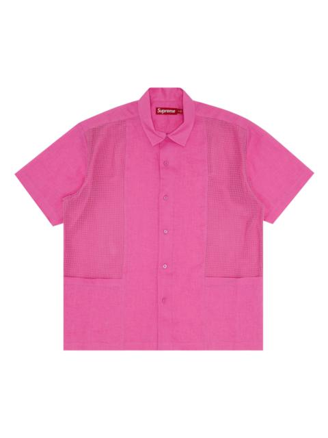 Supreme Mesh Panel Linen Short-Sleeve Shirt 'Pink'