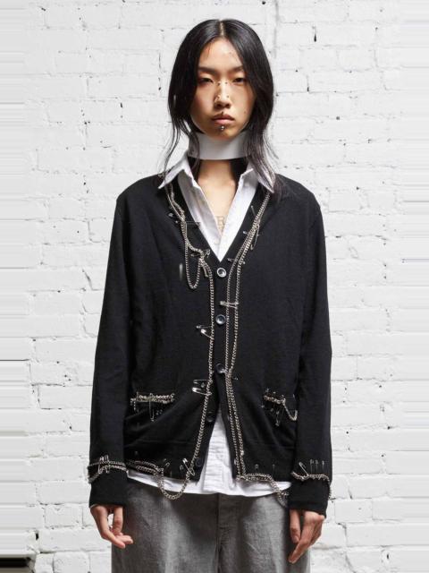 R13 CHAIN EMBELLISHED CARDIGAN - BLACK