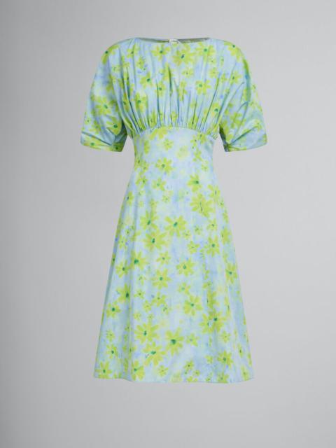 LIGHT GREEN POPLIN GATHERED DRESS WITH PARADE PRINT