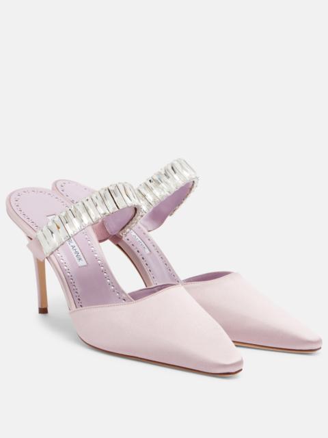 Manolo Blahnik Zumbon embellished satin mules