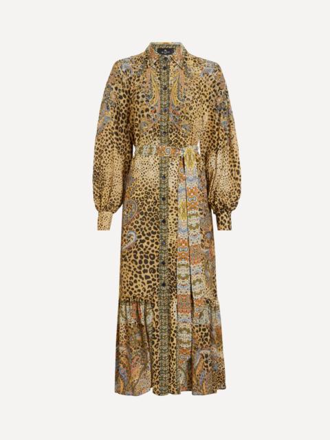 Etro Leopard-Paisley Midi Shirt Dress
