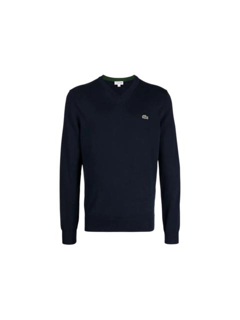 LACOSTE Lacoste Cotton V-Neck Sweater Navy Blue