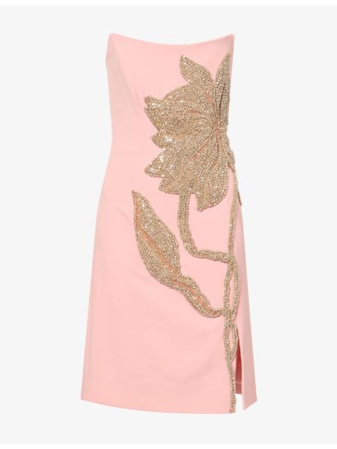 COSTARELLOS Capsule Kassa Floral-Embellished Satin Mini Dress