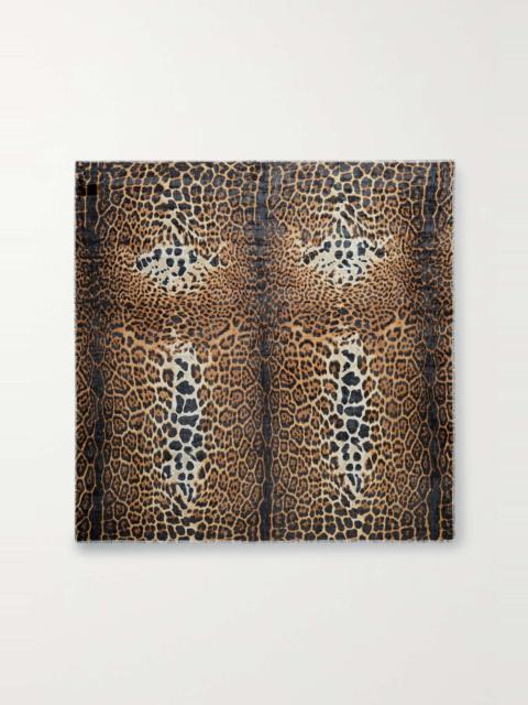 SAINT LAURENT Leopard-print cashmere and silk-blend scarf