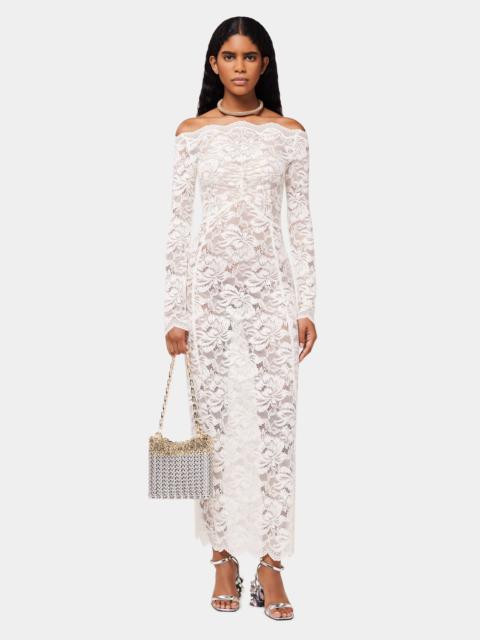 Paco Rabanne LONG IVORY LACE DRESS WITH BARDOT COLLAR