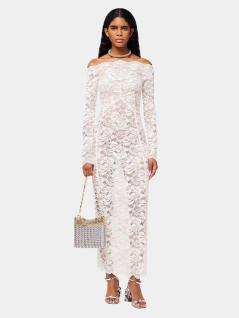rabanne LONG IVORY LACE DRESS WITH BARDOT COLLAR