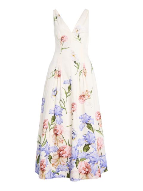Oscar de la Renta V-Neck Iris Poplin Midi Dress